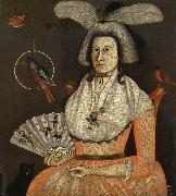 Rufus Hathaway Portrait d'une femme aver ses animaux domestiques oil painting artist